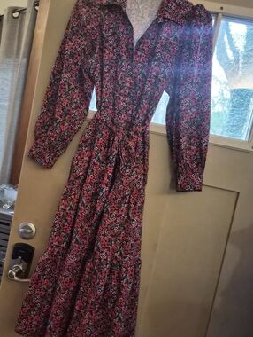Long Button Up Floral Midi Dress Size S | Boho Cottagecore Dress